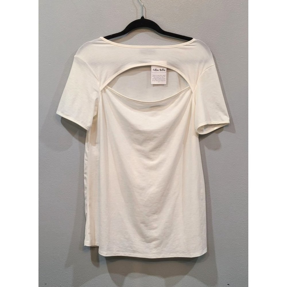Hemish U.S.A Blouse Women's Medium Ivory Keyhole Datenight Short Sleeve Sexy